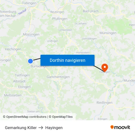 Gemarkung Killer to Hayingen map