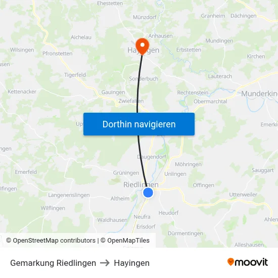 Gemarkung Riedlingen to Hayingen map