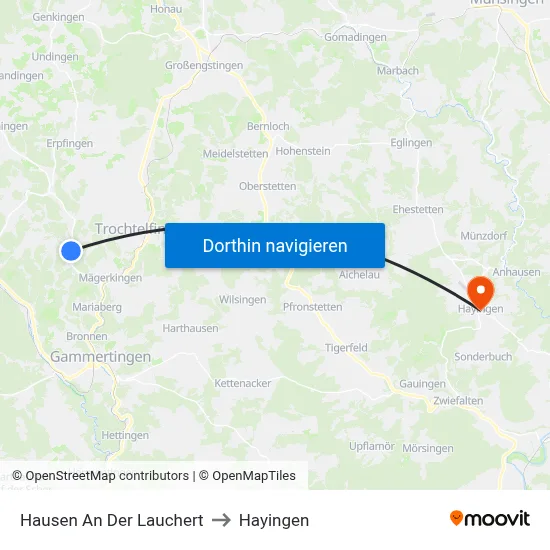 Hausen An Der Lauchert to Hayingen map