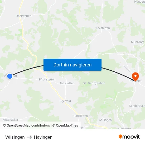 Wilsingen to Hayingen map