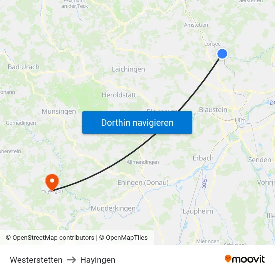 Westerstetten to Hayingen map