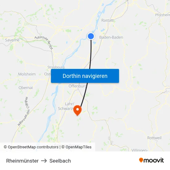 Rheinmünster to Seelbach map