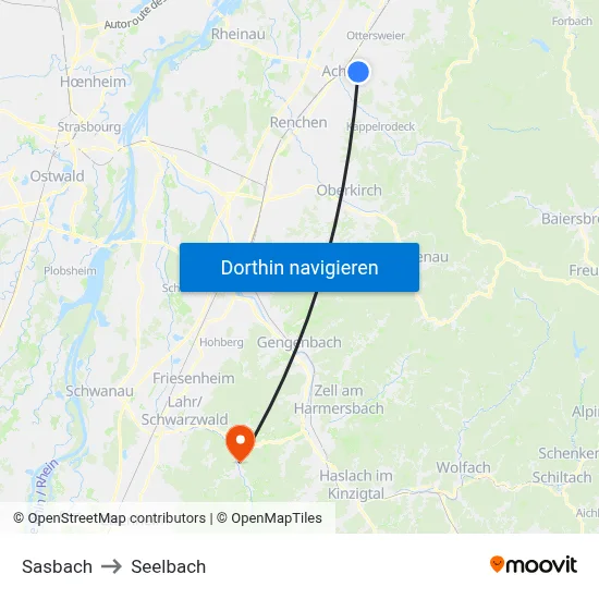 Sasbach to Seelbach map