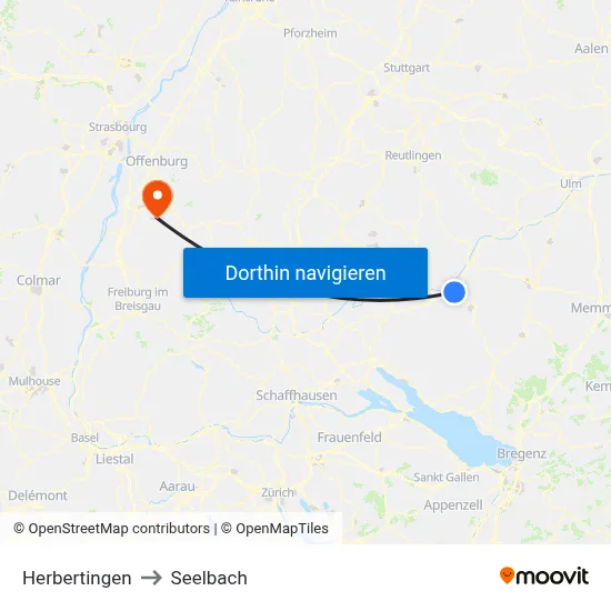 Herbertingen to Seelbach map