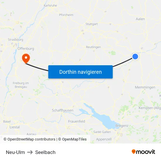 Neu-Ulm to Seelbach map