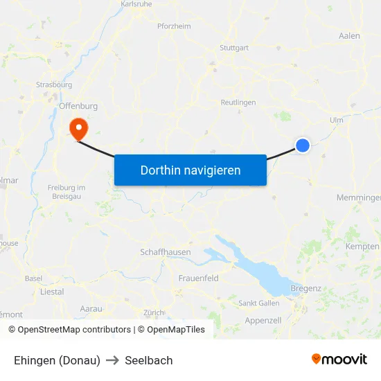 Ehingen (Donau) to Seelbach map