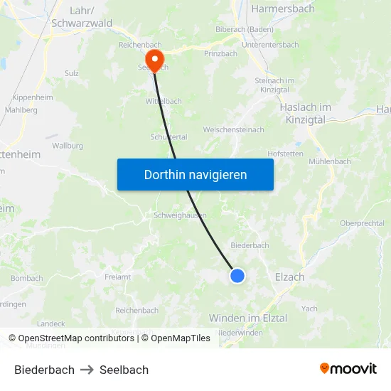 Biederbach to Seelbach map