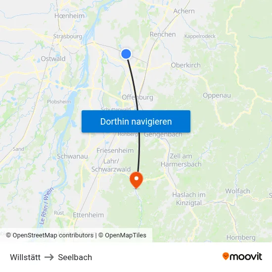 Willstätt to Seelbach map