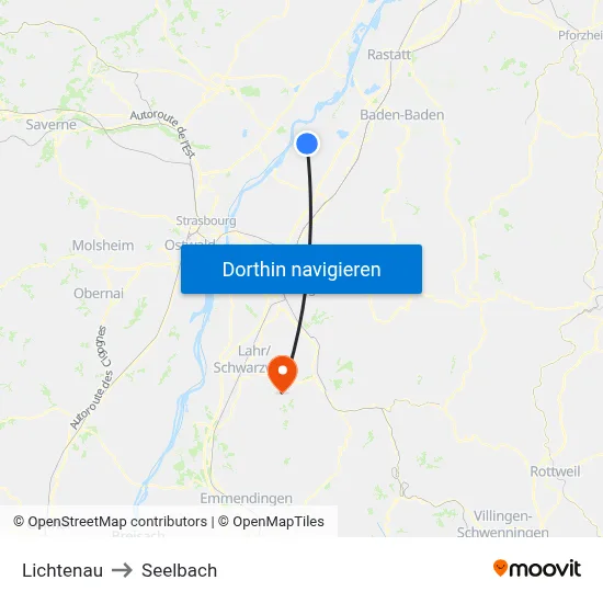 Lichtenau to Seelbach map