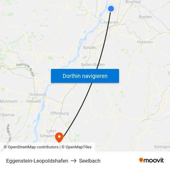 Eggenstein-Leopoldshafen to Seelbach map