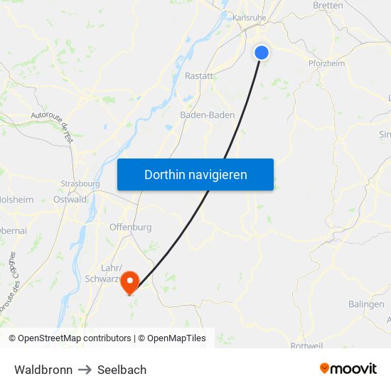Waldbronn to Seelbach map
