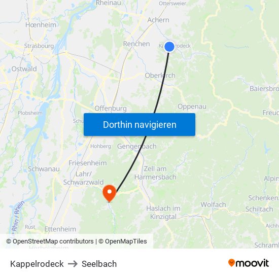 Kappelrodeck to Seelbach map