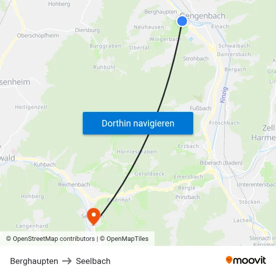 Berghaupten to Seelbach map