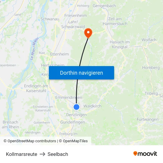 Kollmarsreute to Seelbach map