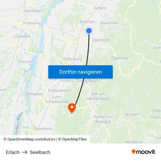 Erlach to Seelbach map
