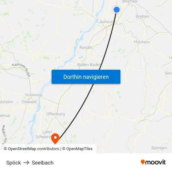 Spöck to Seelbach map