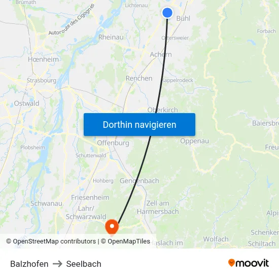 Balzhofen to Seelbach map