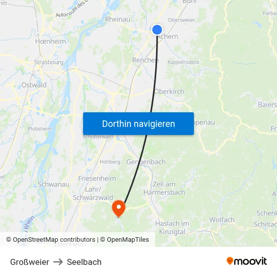 Großweier to Seelbach map