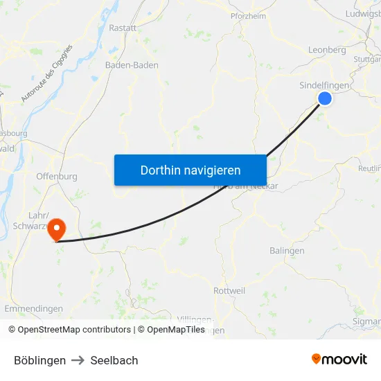 Böblingen to Seelbach map