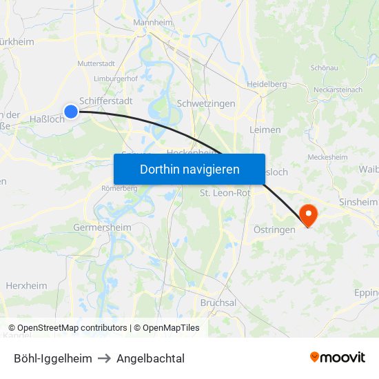 Böhl-Iggelheim to Angelbachtal map