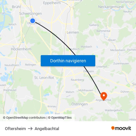 Oftersheim to Angelbachtal map