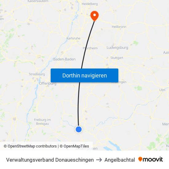 Verwaltungsverband Donaueschingen to Angelbachtal map