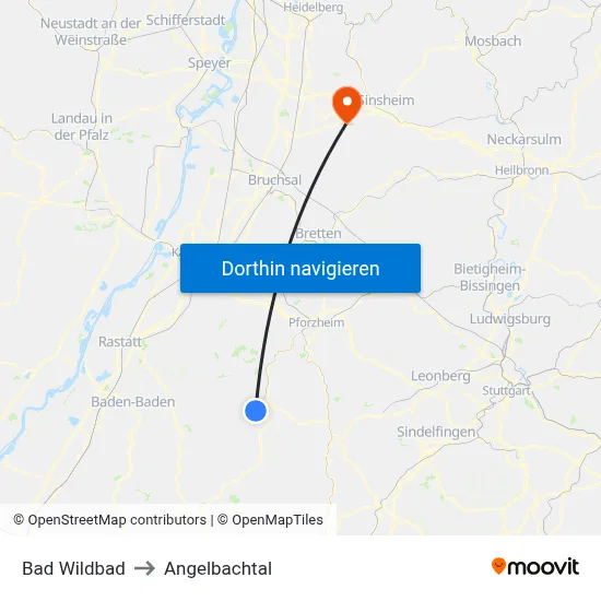 Bad Wildbad to Angelbachtal map