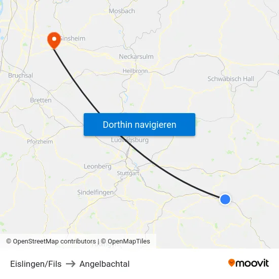 Eislingen/Fils to Angelbachtal map