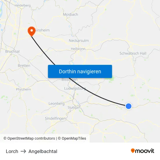 Lorch to Angelbachtal map