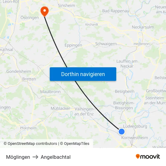 Möglingen to Angelbachtal map