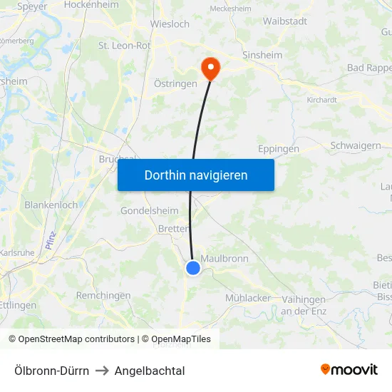 Ölbronn-Dürrn to Angelbachtal map