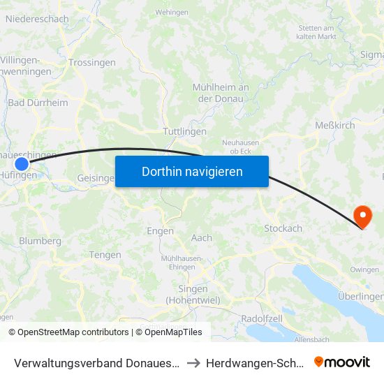Verwaltungsverband Donaueschingen to Herdwangen-Schönach map