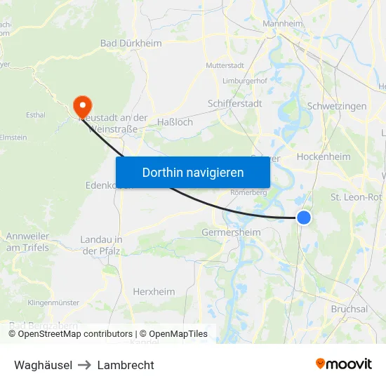 Waghäusel to Lambrecht map