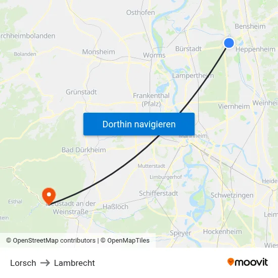 Lorsch to Lambrecht map