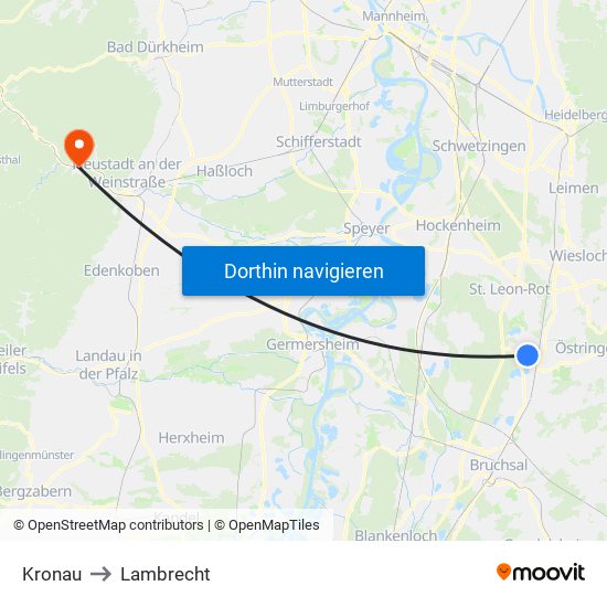 Kronau to Lambrecht map