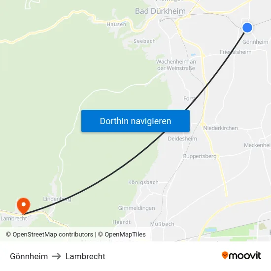 Gönnheim to Lambrecht map