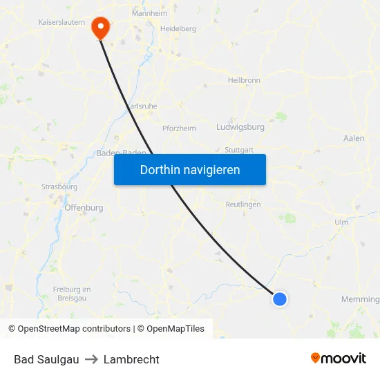 Bad Saulgau to Lambrecht map
