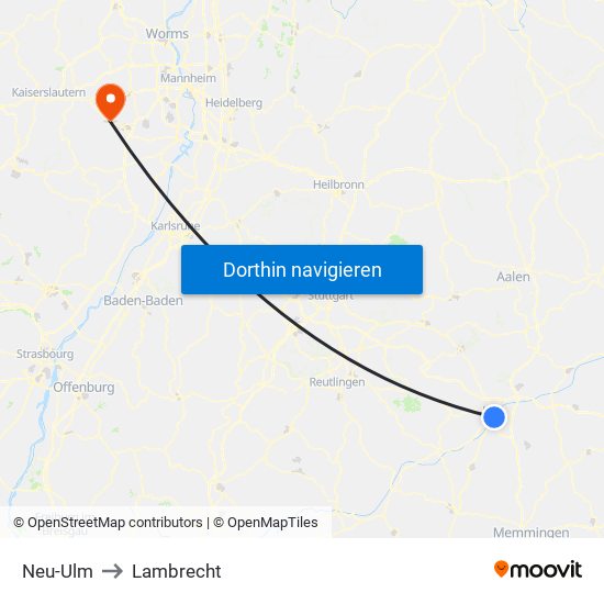 Neu-Ulm to Lambrecht map