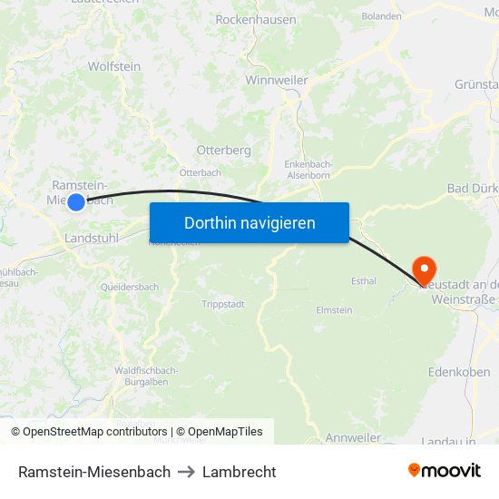 Ramstein-Miesenbach to Lambrecht map