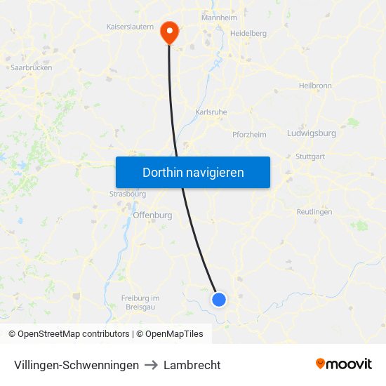Villingen-Schwenningen to Lambrecht map