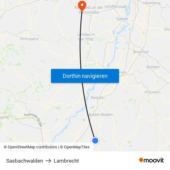 Sasbachwalden to Lambrecht map