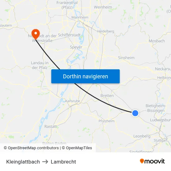 Kleinglattbach to Lambrecht map