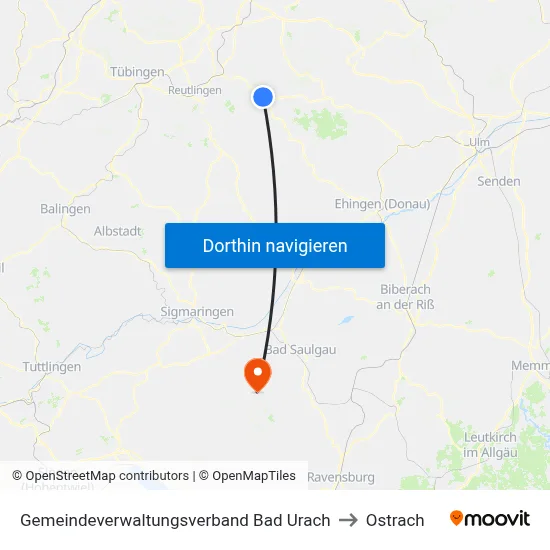 Gemeindeverwaltungsverband Bad Urach to Ostrach map