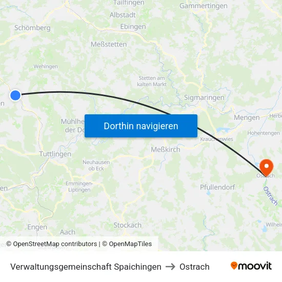 Verwaltungsgemeinschaft Spaichingen to Ostrach map