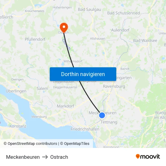 Meckenbeuren to Ostrach map