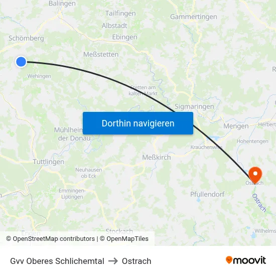 Gvv Oberes Schlichemtal to Ostrach map