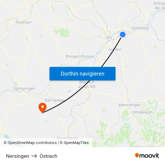 Nersingen to Ostrach map