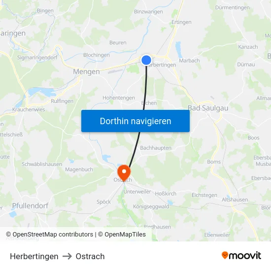 Herbertingen to Ostrach map