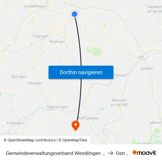 Gemeindeverwaltungsverband Wendlingen am Neckar to Ostrach map