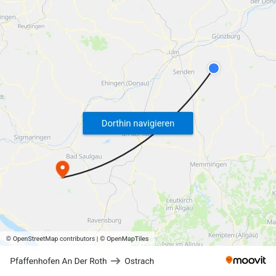 Pfaffenhofen An Der Roth to Ostrach map